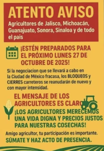 Image › Regiadísticas El Paro Nacional De Agricultores Hoy 27 De Octubre Afecta Carreteras Bloqueadas En Más De 17 Estados. Productores Exigen Precios Justos Para El Maíz Y Apoyo.