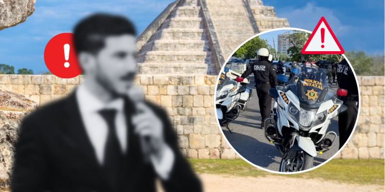 Montaje Gráfico Que Contrasta Una Conferencia Borrosa De Samuel García Con Una Escena De Policía Estatal Y Una Alerta En Yucatán, Simbolizando Tensiones Entre Samuel García Y Yucatán. › Regiadísticas