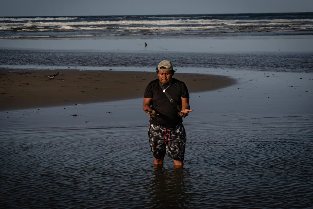 Hombre En Mar Tras El Derrame De Petróleo En Playas De México